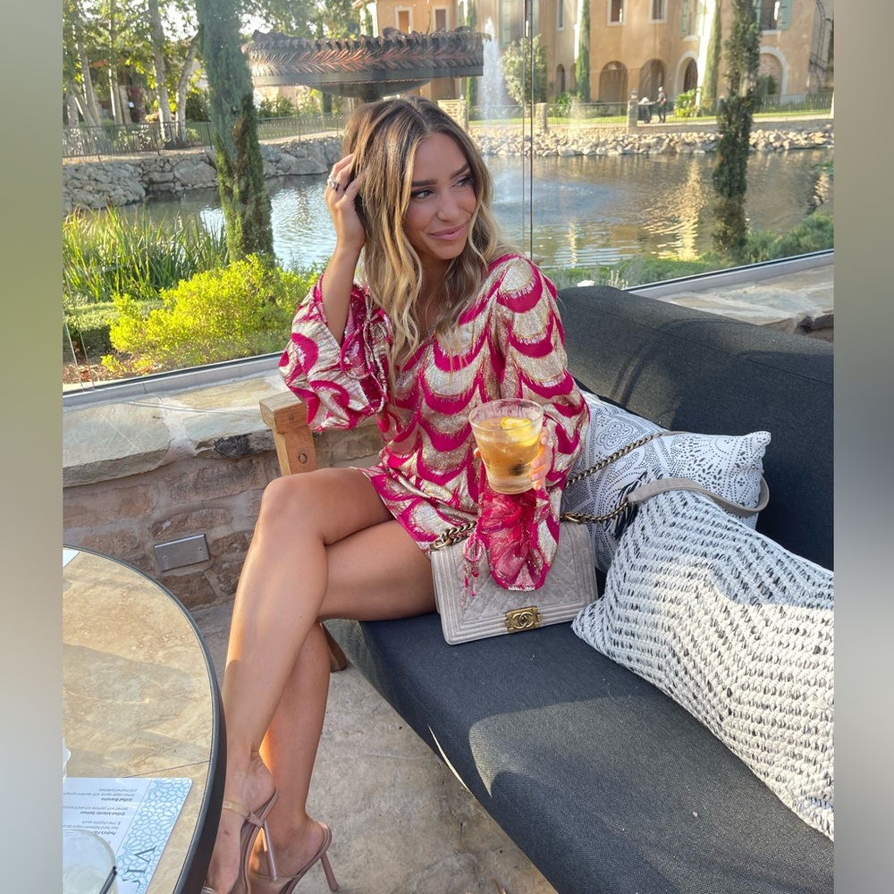 Hot pink and gold shimmer mini dress